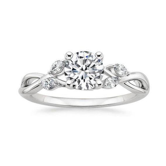 Round And Marquise Cut Real Diamonds 3.50 Carats Engagement Ring WG 14K
