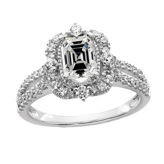 Round & Asscher Natural Earth Mined Diamond Halo Ring Split Shank White Gold 4.50 Carats