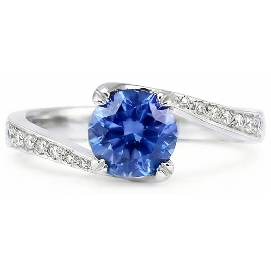 Round Brilliant Cut 2.50 Ct Sri Lanka Sapphire Natural Earth Mined Diamond Ring White Gold