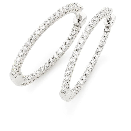 Round Brilliant Cut 4.50 Ct Real Diamonds Lady Hoop Earrings Gold 14K New