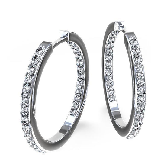 Round Brilliant Cut 5.80 Carats Natural Diamonds Lady Hoop Earrings Gold 14K