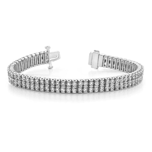 Round Brilliant Cut 9.60 Ct Two Row Real Diamonds Bracelet White Gold 14K