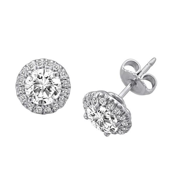 Round Brilliant Cut Halo Real Diamond Stud Earrings 2.80 Ct. White Gold 14K