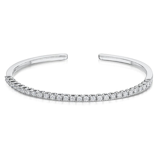 Round Brilliant Cut Real Diamond Cuff Bracelet 7 Carat White Gold 14K