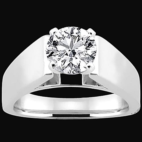 Round Brilliant Euro Shank Genuine Diamond Solitaire Ring White Gold