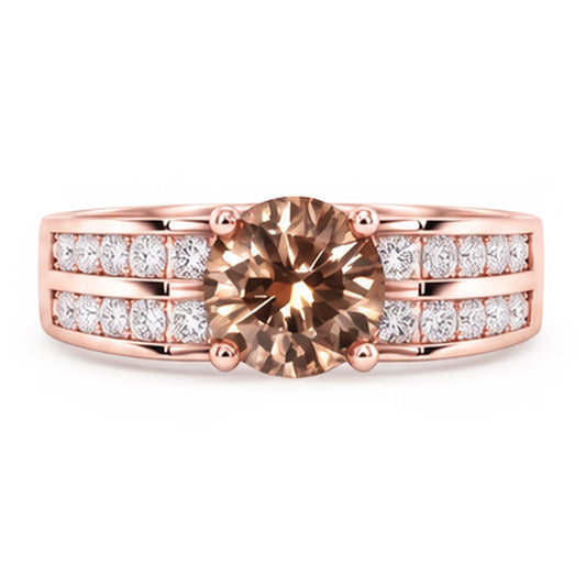 Round Brown Champagne Natural Earth Mined DIAMOND ( NOT LAB GROWN ) Gemstone Ring 2.5 Carat Rose Gold 14K