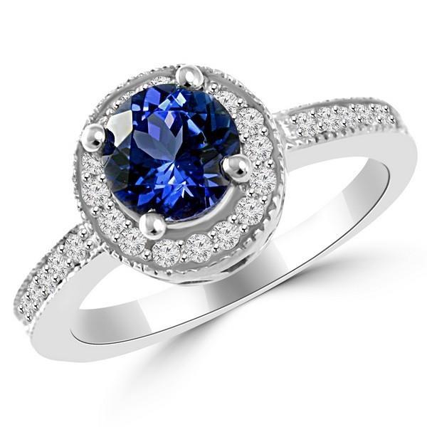 Round Ceylon Sapphire Halo Diamond Ring White Gold Jewelry 1.5 Ct.