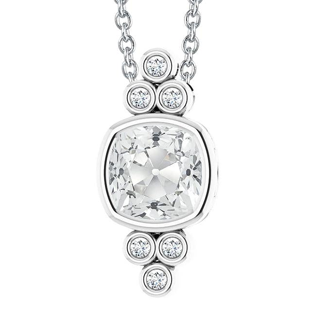 Round & Cushion Old Miner Genuine Diamond Pendant 6 Carats Slide Bezel Set