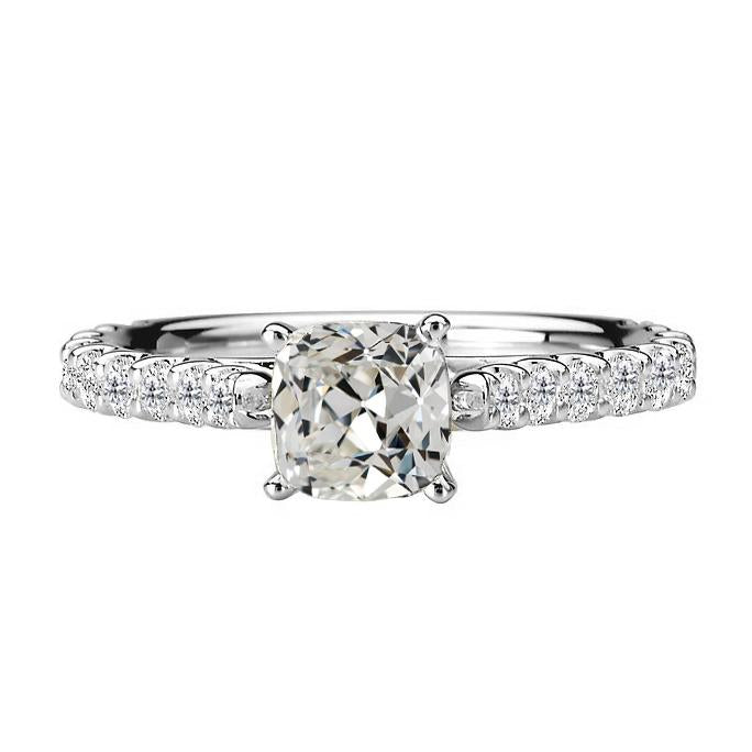 Round & Cushion Old Miner Genuine Diamond Ring 14K White Gold 5 Carats