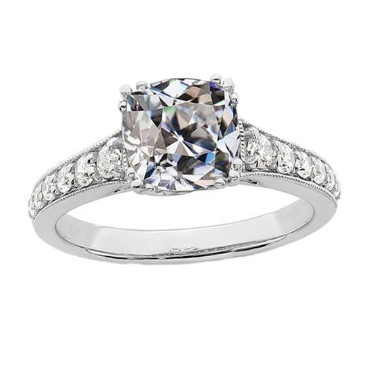 Round & Cushion Real Natural Earth Mined Diamond Ladies Engagement Ring Gold Milgrain 7 Carats