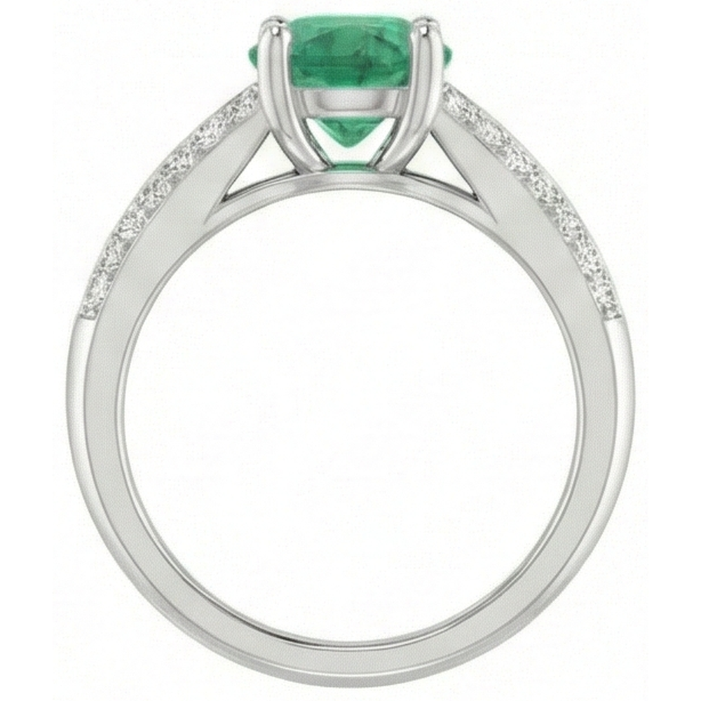 natural round emerald 2.60ct ring with diamond accents