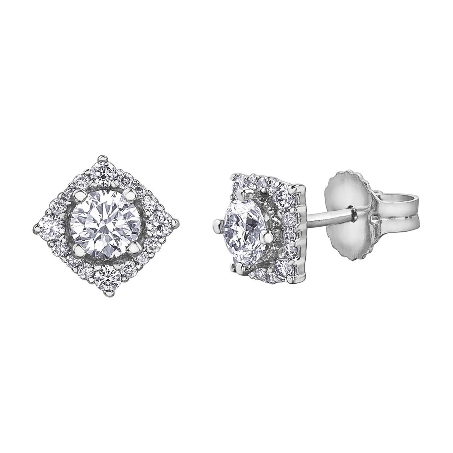 Round Cut 2.60 Carats Real Diamonds Lady Studs Halo Earrings White Gold 14K