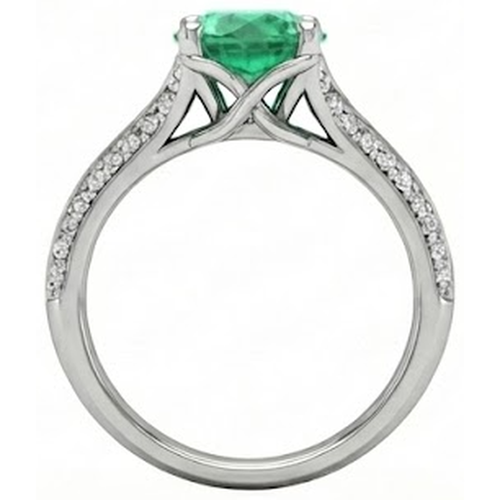 Round Cut 3.20 Ct. Green Emerald And Natural Earth Mined Diamonds Wedding Ring Gold White 14K