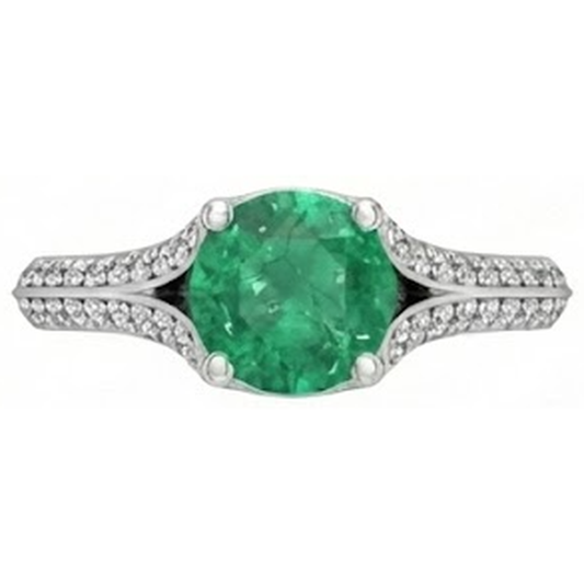 Round Cut 3.20 Ct. Green Emerald And Natural Earth Mined Diamonds Wedding Ring Gold White 14K