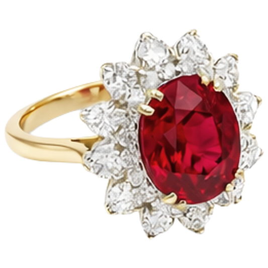 Round Cut 4.50 Ct Ruby And Natural Earth Mined Diamonds Ring Prong Set Gold Yellow 14K