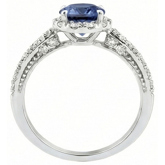 Round Cut 4 Carats Ceylon Sapphire Wedding Ring White Gold 14K