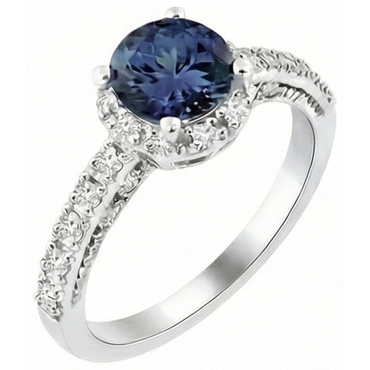 natural round sapphire 4ct ring front view