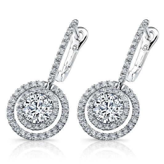 Round Cut 4.00 Carats Genuine Diamonds Lady Dangle Earrings 14K Gold White