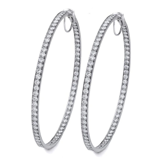 Round Cut 4.40 Carats Real Diamonds Women Hoop Earrings Gold White 14K