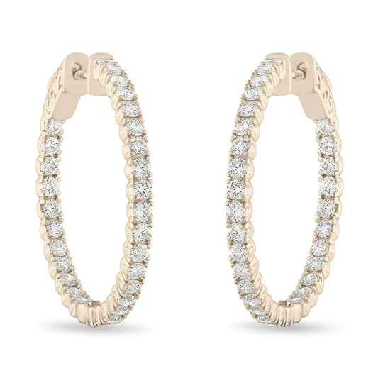Round Cut 4.50 Carats Real Diamonds Women Hoop Earrings Gold Yellow 14K