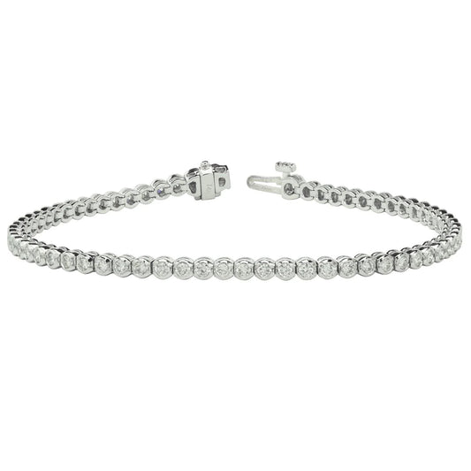 Round Cut Bezel Set 6 Carats Real Diamonds Tennis Bracelet WG 14K