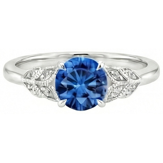 natural round sapphire 2.25ct ring close up detail