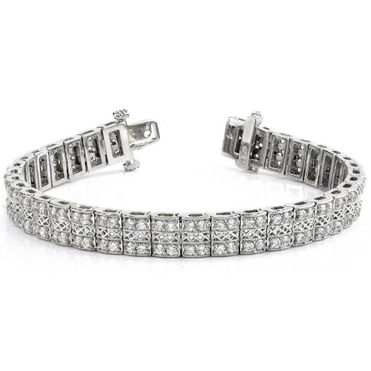 Round Cut Carpet Natural Diamond Tennis Bracelet 4 Carats 14K White Gold