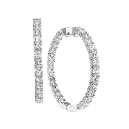 Round Cut F Vvs1 5.20 Ct Real Diamonds Lady Hoop Earrings White Gold 14K