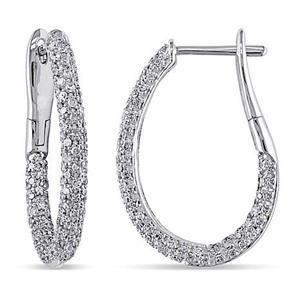 Round Cut Genuine Diamond Hoop Earrings 6 Carats White Gold 14K