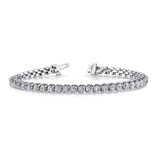 Round Cut Genuine Diamond Tennis Bracelet 6.75 Carat Two Prong Set WG 14K