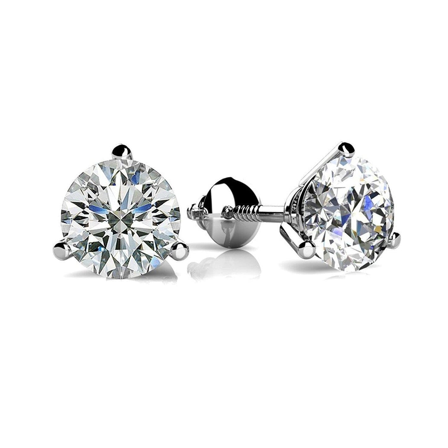 Round Cut Genuine Diamond Women Studs Earring 3 Carats White Gold 14K