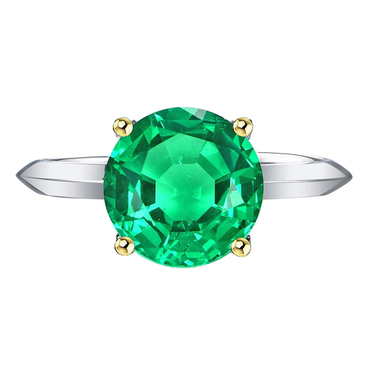Round Cut Emerald ring in 14 Karat Two Tone Gold – main view