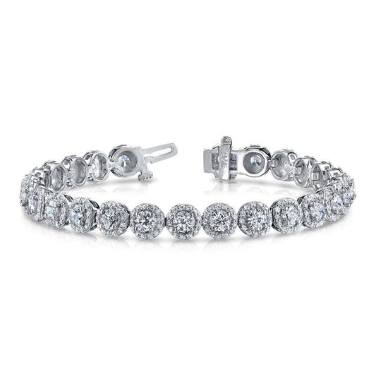 Round Cut Halo Genuine Diamonds Bracelet White Gold 14K New 12.75 Carats