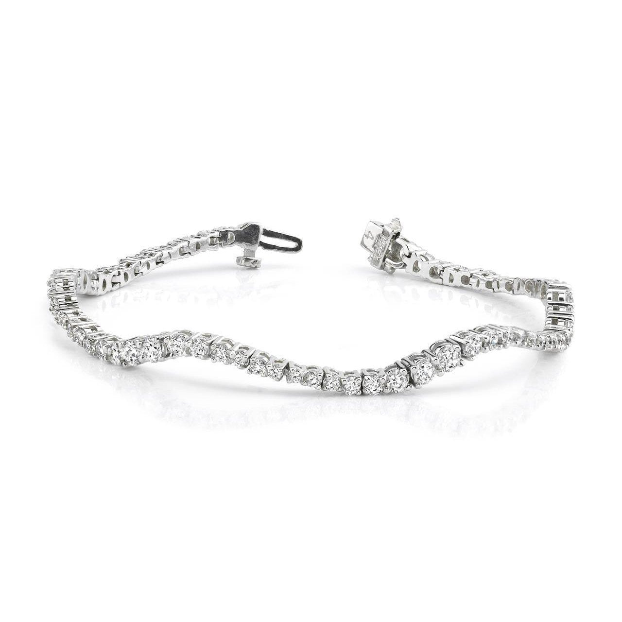 Round Cut Natural Diamonds White Gold 14K Classic Wave Journey Bracelet 7 Ct