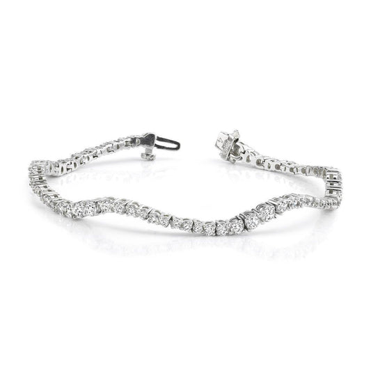 Round Cut Natural Diamonds White Gold 14K Classic Wave Journey Bracelet 7 Ct