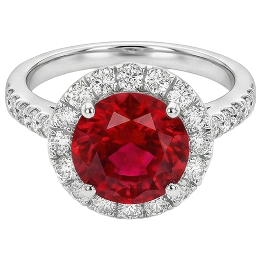 Round Cut Ruby And Natural Earth Mined Diamonds 4.50 Ct Wedding Ring 14K White Gold