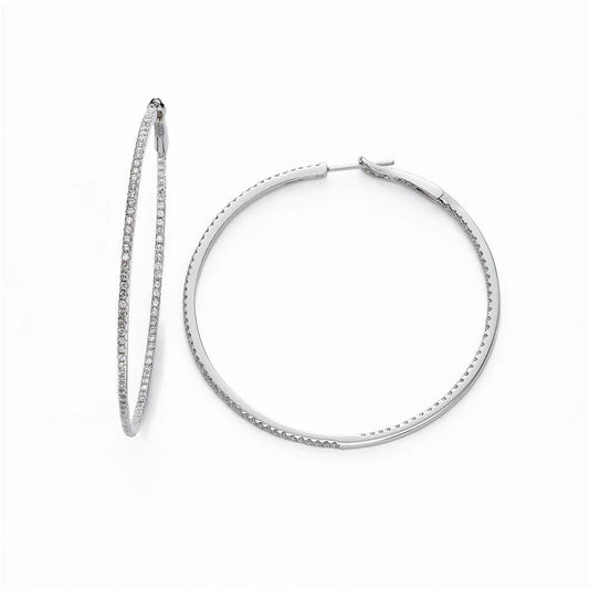 Round Cut Small 1.80 Ct Real Diamonds Ladies Hoop Earrings White Gold 14K