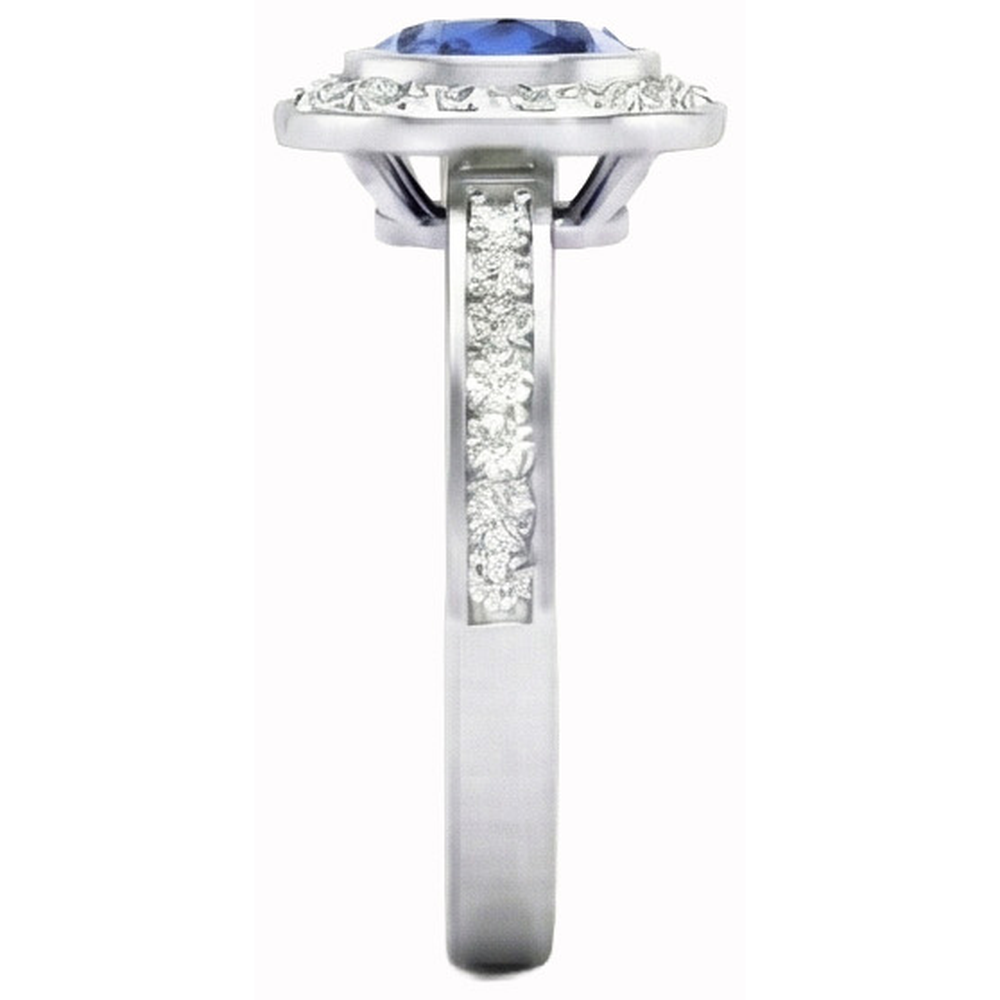 Round Cut Solitaire With Accents 2.40 Ct Ceylon Sapphire Natural Earth Mined DIAMOND ( NOT LAB GROWN )s Ring