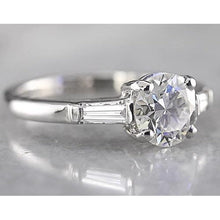 Round Diamond Genuine 3 Stone Ring Baguettes White Gold 14K 1.60 Carats