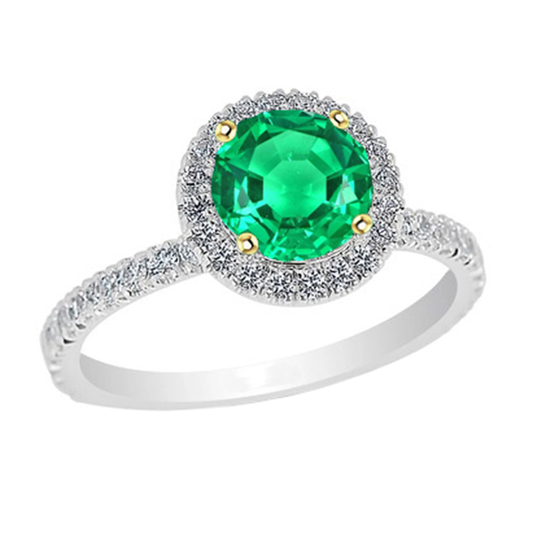 Gemstone Ring 14 Karat Two Tone Gold with Fine Emerald – main view