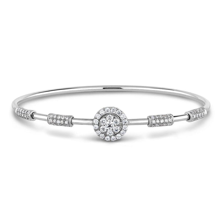 Round Diamond Real Ladies Bangle 2 Carats 14K White Gold