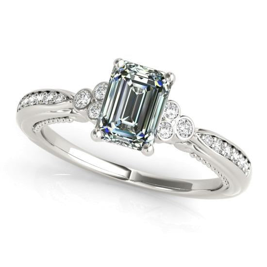 Round & Emerald Natural Earth Mined Diamond Wedding Lady's Ring 14K Gold 4.50 Carats
