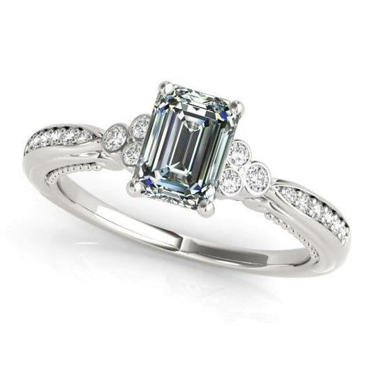 Round & Emerald Natural Earth Mined Diamond Wedding Lady's Ring 14K Gold 4.50 Carats
