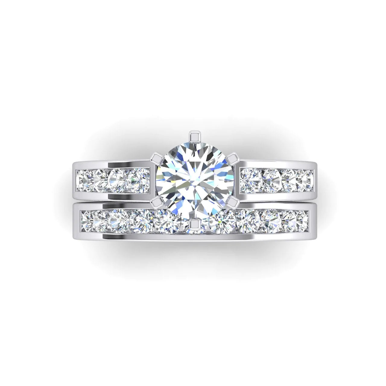 Round Euro Shank Real Diamond Engagement Ring With Accents WG 14K4