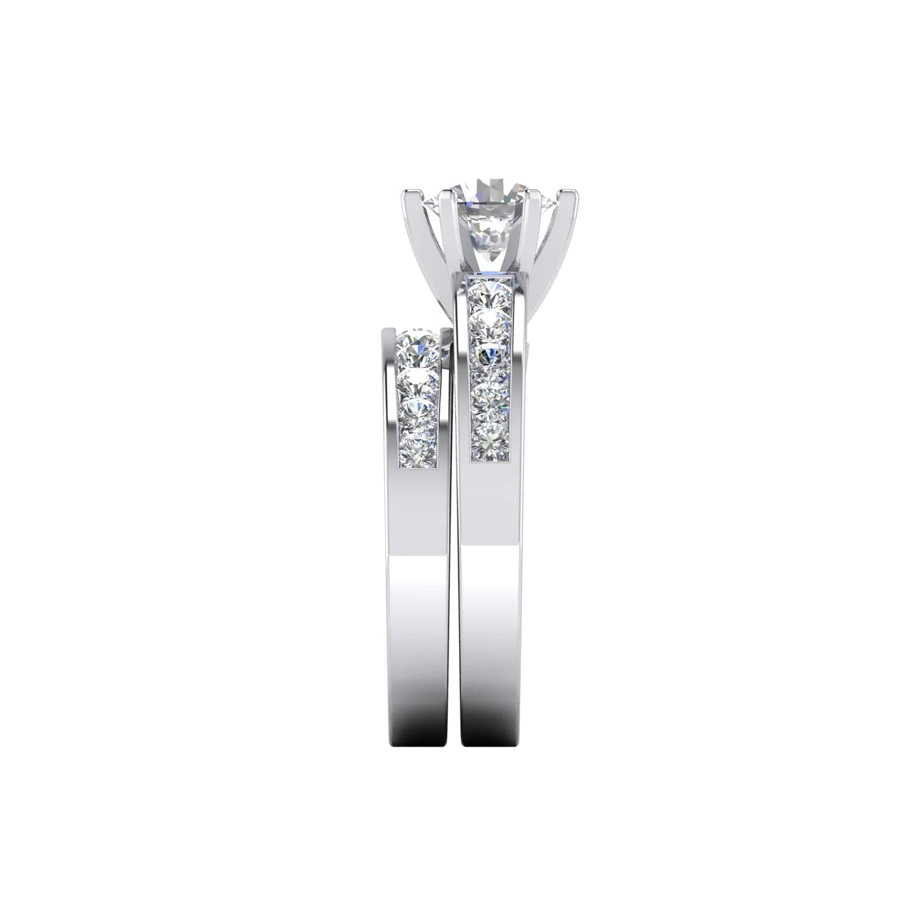 Round Euro Shank Real Diamond Engagement Ring With Accents WG 14K5