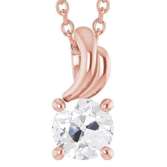 Round Genuine Diamond Pendant Necklace Rose Gold 14K Old Mine Cut 3.50 Carats