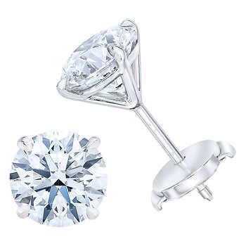 Round Genuine Diamond Stud Earring Pair 2.40 Ct White Gold 14K Fine Jewelry