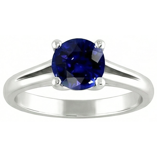 Round Gold Solitaire Ceylon Sapphire Ring U Prong Setting 1.50 Carats