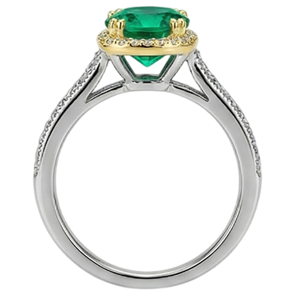 Round Cut Emerald ring in Two-Tone 14K Gold – detail view