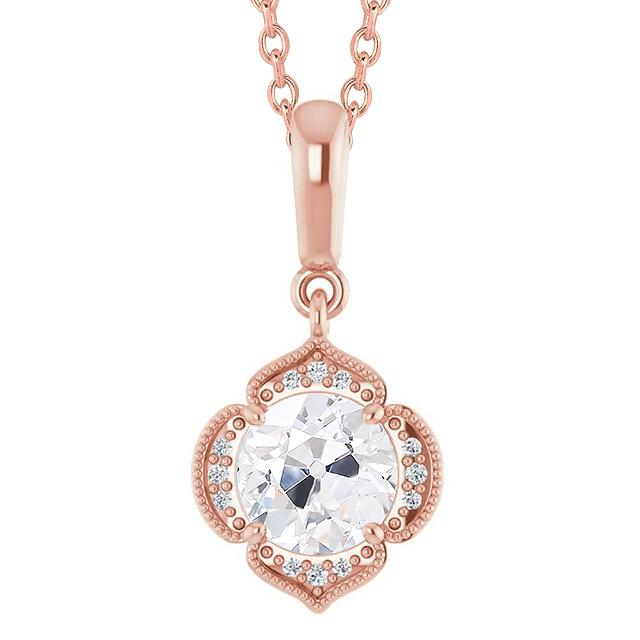 Round Halo Genuine Diamond Pendant Slide Old Miner 2 Carat Prong Set Rose Gold